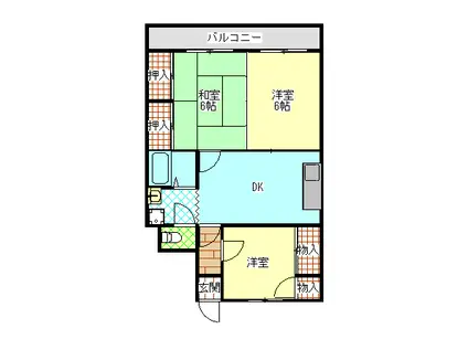 インペリアルカジワラ(2LDK/5階)の間取り写真