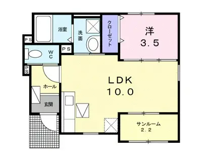 ジラソーレミヤ(1LDK/1階)の間取り写真