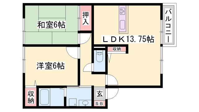 ルミエール御立 B棟(2LDK/2階)の間取り写真