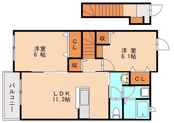 FLAGSHIP福津A(2LDK/2階)の間取り写真