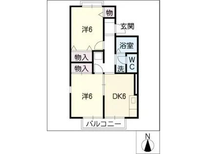 ディアコートA棟(2DK/1階)の間取り写真