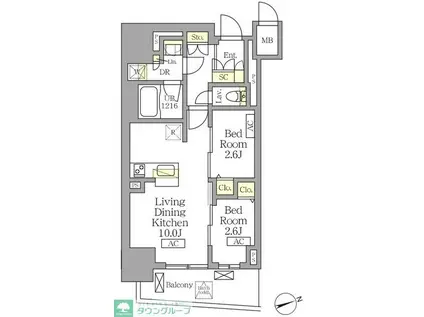テラス北千住(2LDK/13階)の間取り写真