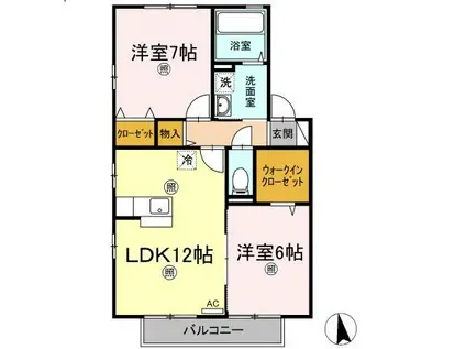 フォルテシモ木太B棟(2LDK/2階)の間取り写真