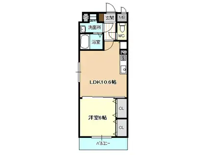 地下鉄鶴舞線 上小田井駅 徒歩9分 5階建 築21年(1LDK/5階)の間取り写真