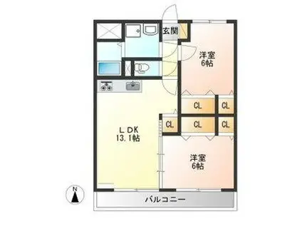 キングペレ(2LDK/1階)の間取り写真