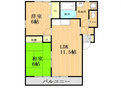 クリスタル国府(2LDK/2階)の間取り写真
