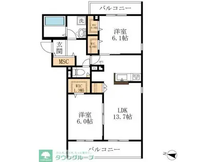 メゾンドゥラミティエ(2LDK/3階)の間取り写真