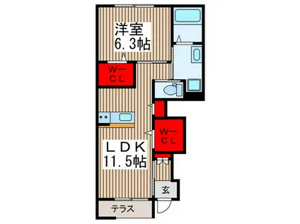 ルミエールドゥース(1LDK/1階)の間取り写真