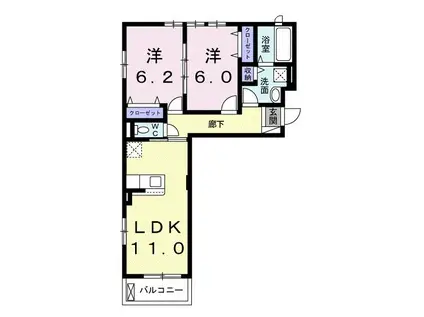 シャルール メゾン II(2LDK/2階)の間取り写真
