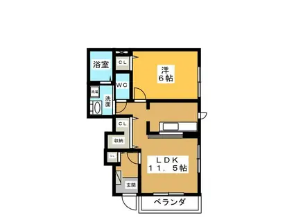 プリムローズ(1LDK/1階)の間取り写真