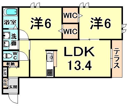 ヘーベルメゾン武庫北(2LDK/1階)の間取り写真