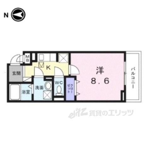 ヒカルサ京都大宮中林Ⅱ(1K/1階)の間取り写真