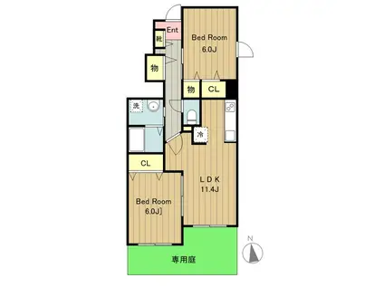 グランドテール1(2LDK/1階)の間取り写真