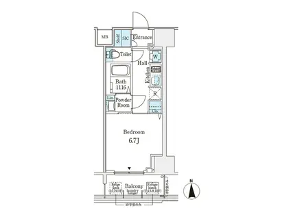 ジオエント新町(1K/4階)の間取り写真