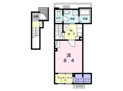 ブリュームI(1K/2階)の間取り写真