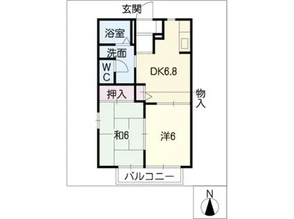 ウィステリア郷中B(2DK/1階)の間取り写真