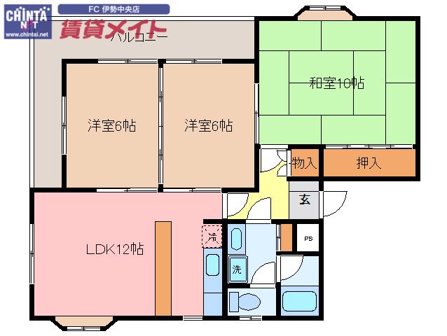 徳川台ロイヤルマンション(3LDK/2階)の間取り写真