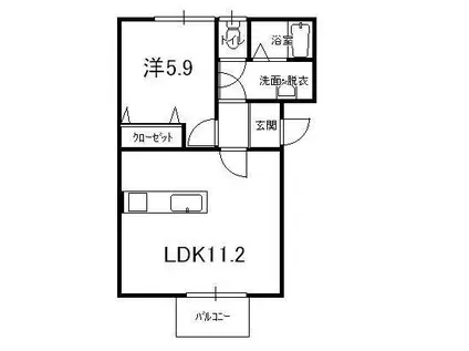かくぼウエストヒルズB(1LDK/1階)の間取り写真