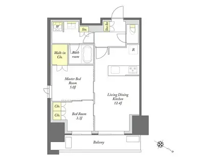 プライムメゾン中目黒(2LDK/12階)の間取り写真