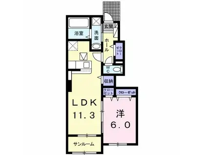 ルミエール応神II(1LDK/1階)の間取り写真