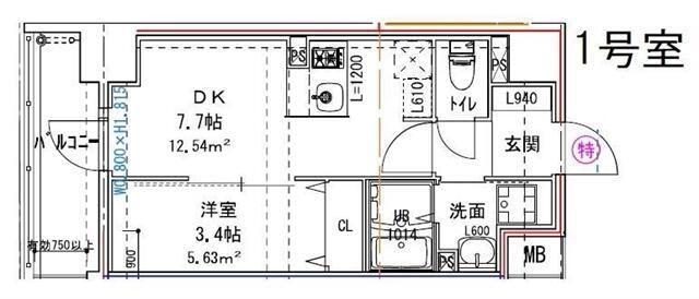 大阪難波NOAH(1DK/4階)の間取り写真