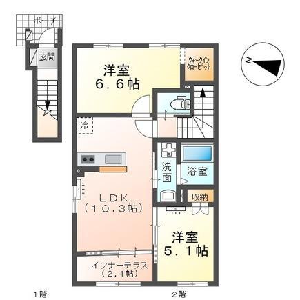 ベルスーズ(2LDK/2階)の間取り写真