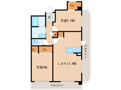 パルデンスエコノV(2LDK/9階)の間取り写真