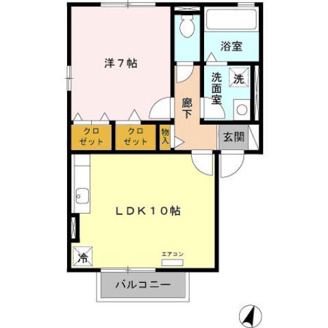 セレーノE棟(1LDK/2階)の間取り写真