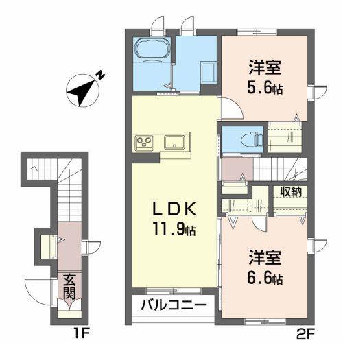 シャーメゾン本陣前(2LDK/2階)の間取り写真