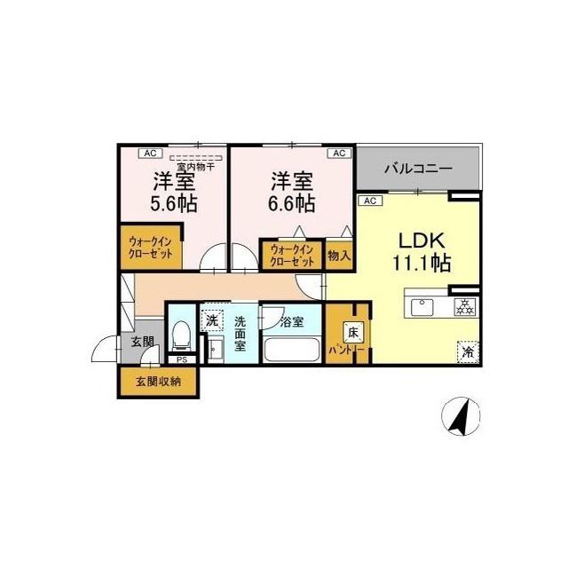 D-CRINUM 加屋町(2LDK/3階)の間取り写真