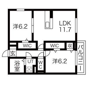 レリアンファミリオIX(2LDK/2階)の間取り写真