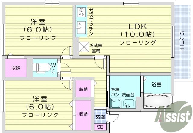 リビングタウン将監 A(2LDK/1階)の間取り写真