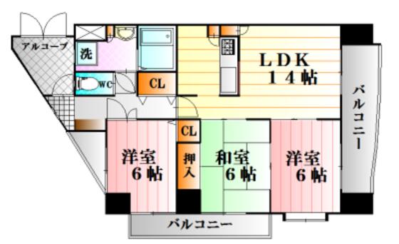 TWINPALECE YAGI(3LDK/6階)の間取り写真