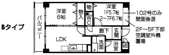 パームヒルズ(2LDK/4階)の間取り写真