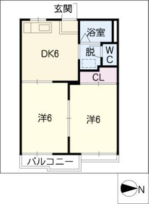 アップルハウス(2DK/2階)の間取り写真