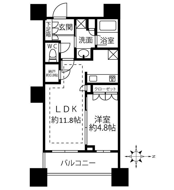 パークタワーグランスカイ(1LDK/16階)の間取り写真