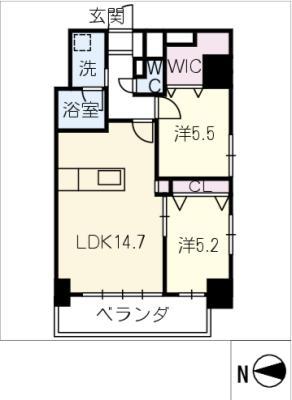 ラ・メゾンフィル御園(2LDK/12階)の間取り写真