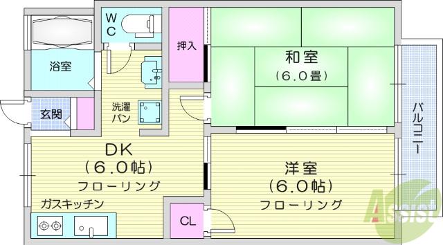 ハッピーローズ自由が丘(2DK/2階)の間取り写真