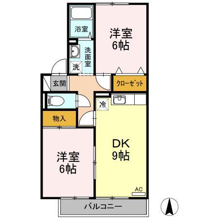 アムールA棟(2DK/2階)の間取り写真
