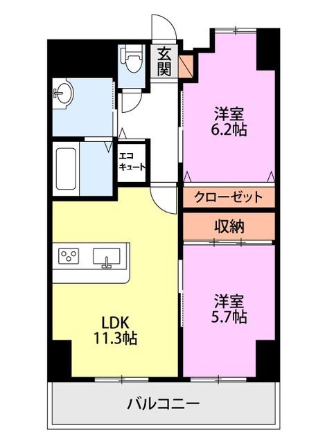レ・モンデ新潟(2LDK/3階)の間取り写真