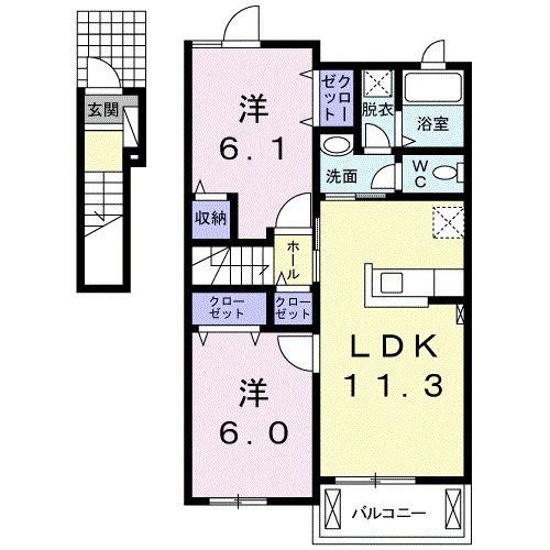 アルバガーデンA(2LDK/2階)の間取り写真