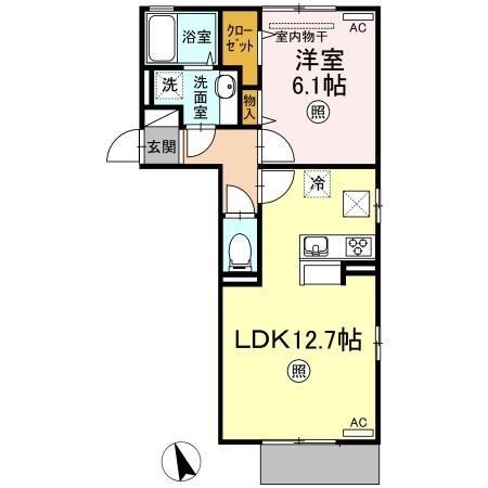 クローバーM C棟(1LDK/1階)の間取り写真