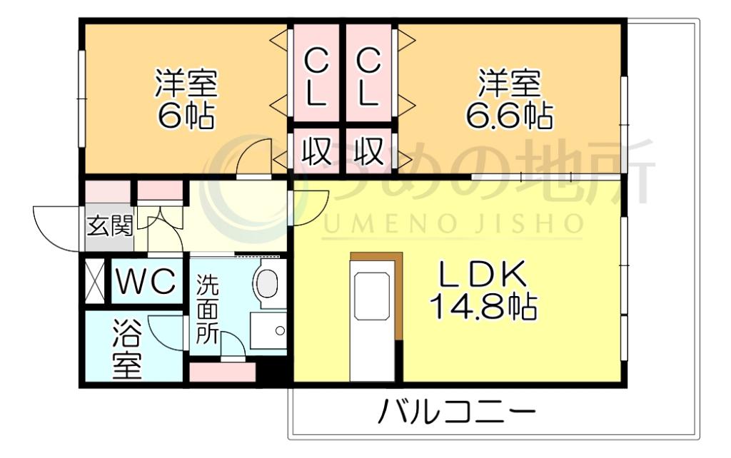 エスポワールIIB(2LDK/2階)の間取り写真