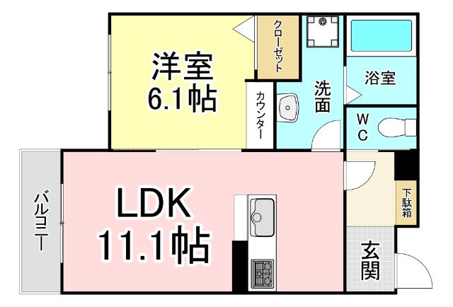 ヴィラウィステリア門司 D棟(1LDK/1階)の間取り写真