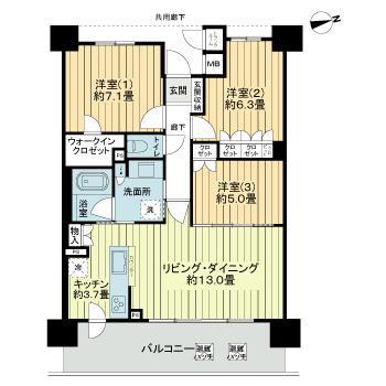 ライオンズ台原フォレストフォート(3LDK/2階)の間取り写真
