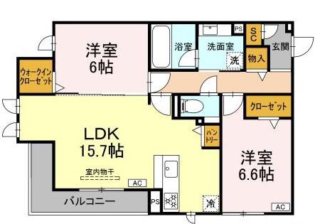 グラシオン(2LDK/2階)の間取り写真