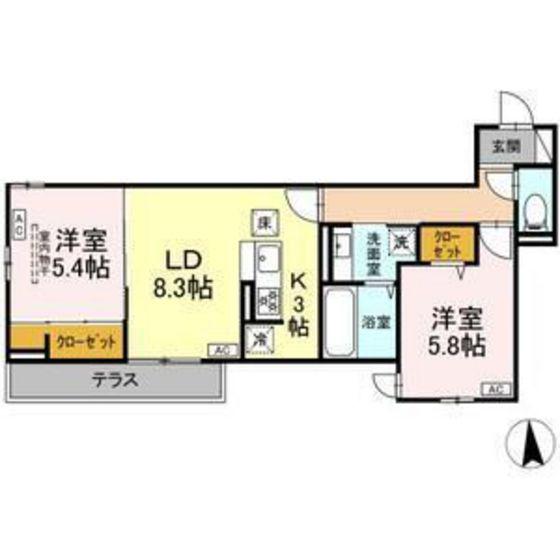 D-ROOM薬師堂(2LDK/1階)の間取り写真