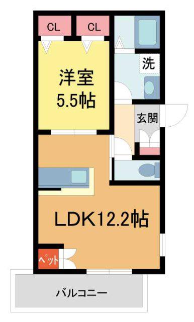 ガーデンビュー西宮北口(1LDK/1階)の間取り写真
