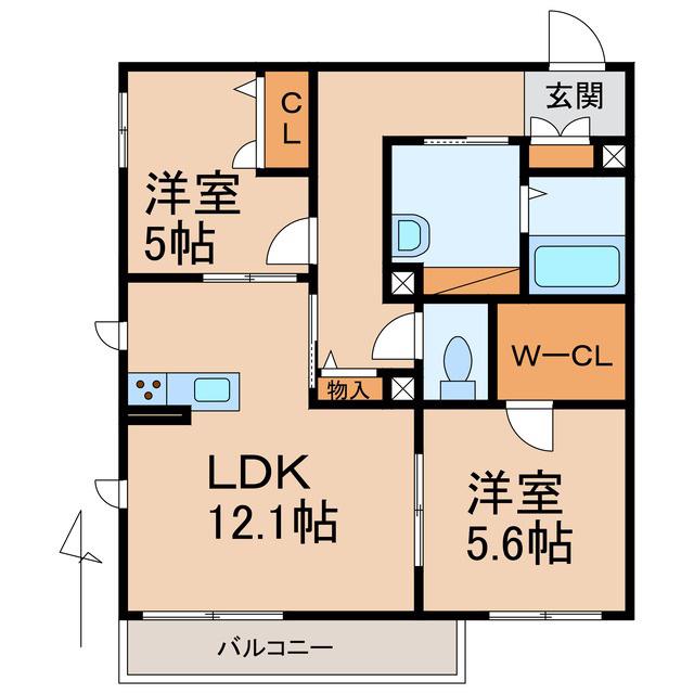 ベレオ上中島(2LDK/3階)の間取り写真