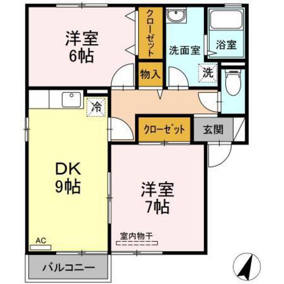 クレセント中島(2DK/2階)の間取り写真